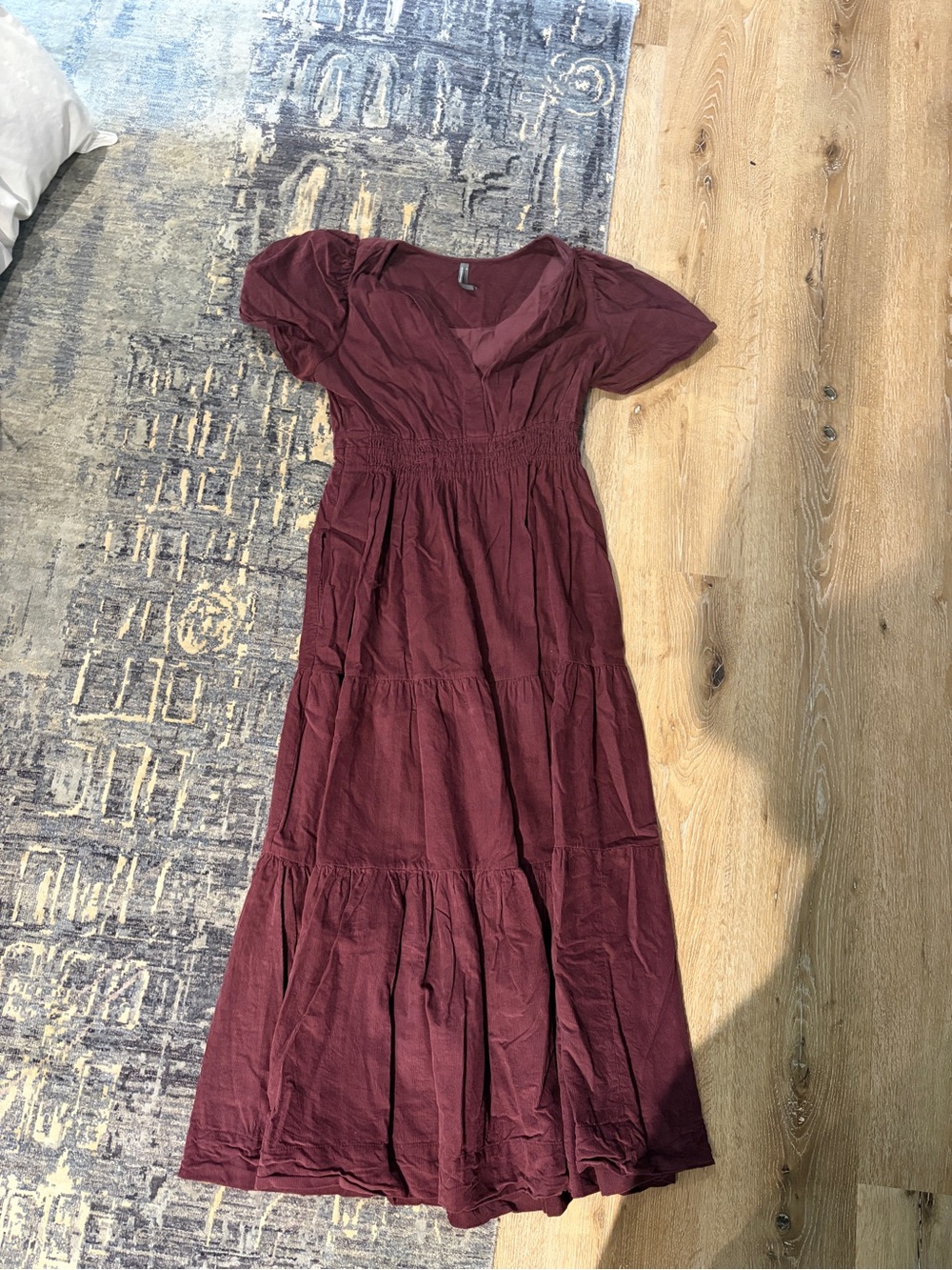 Anthropologie Burgundy Short-Sleeve Tiered Maxi Dress